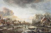 Aert van der Neer A Frozen River by a Town at Evening oil painting picture wholesale
